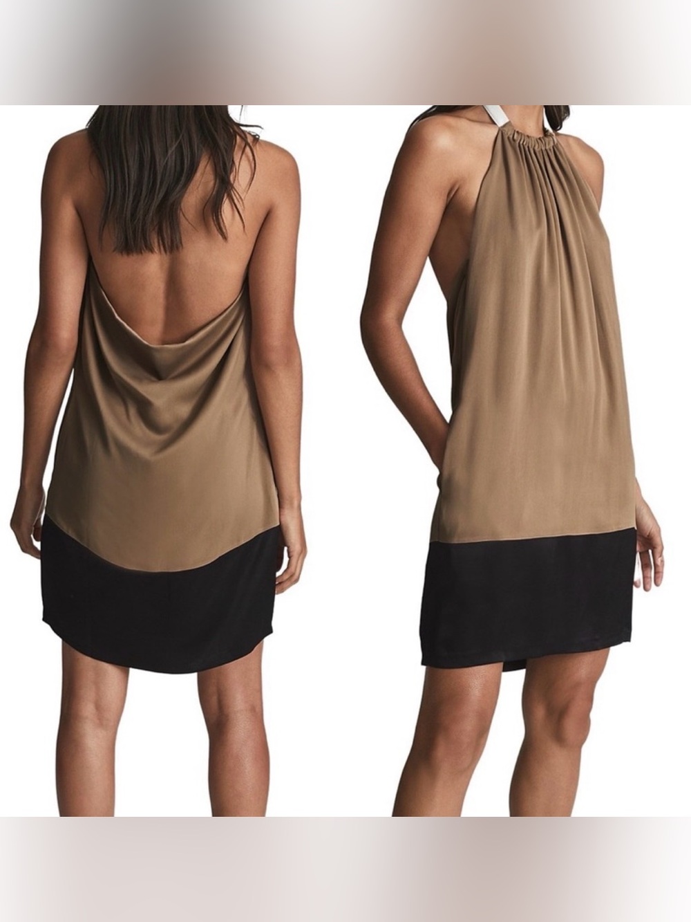Reiss Mini Dress in Caramel and Black Colorblock Size 10